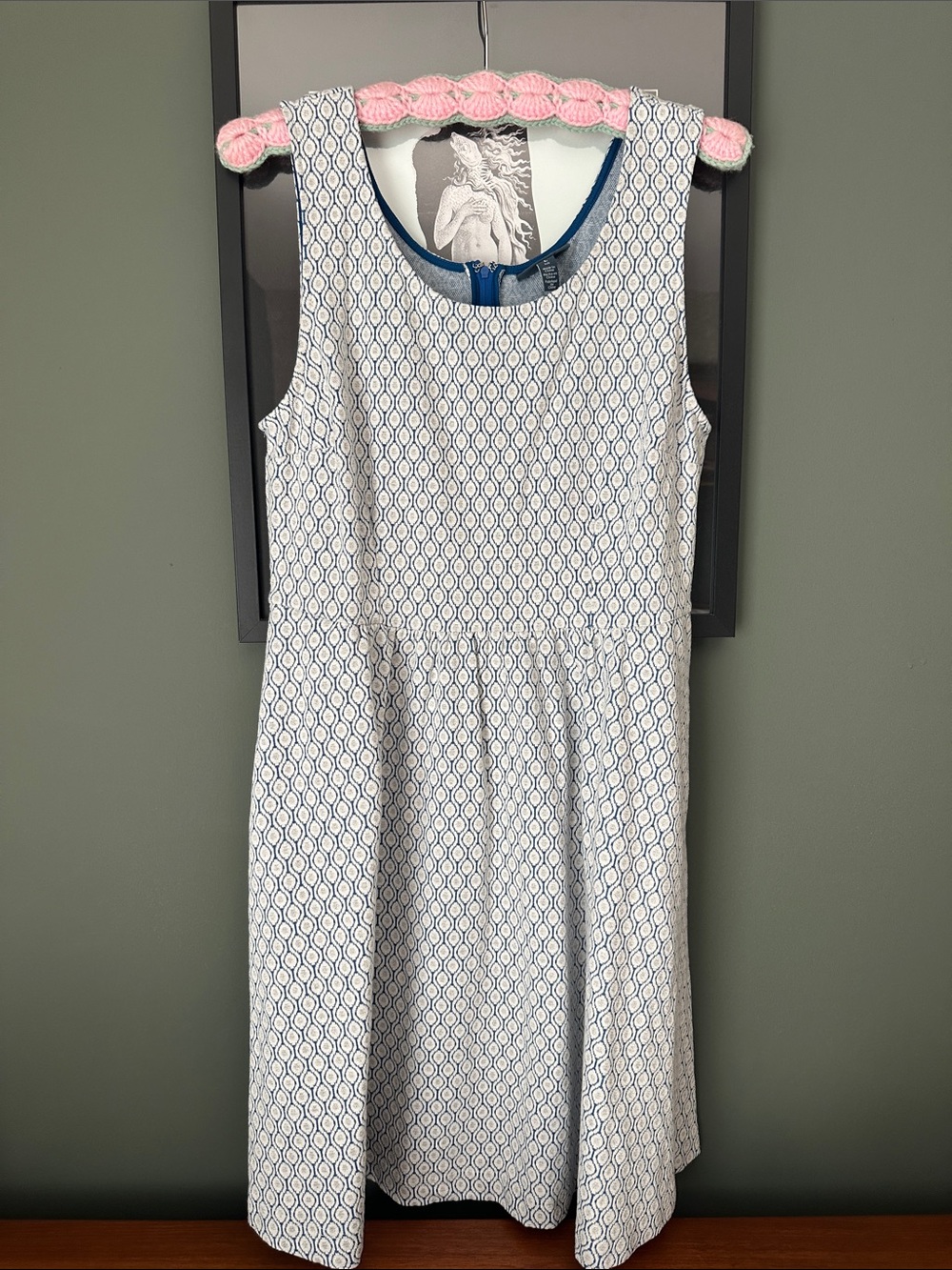 ModCloth White and Blue Sleeveless A-Line Midi Dress